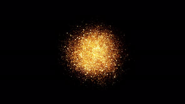 Super Slow Motion Shot of Round Golden Glittering Explosion Isolated on Black at 1000Fps alt