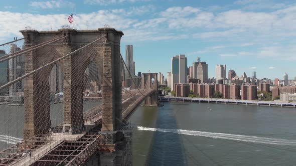 American Flag Stock Video Footage - The Brooklyn Bridge In New York alt