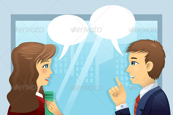 People in the Office with Bubble Speech - Business Conceptual