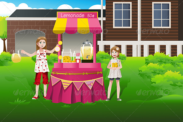 Kids Selling Lemonade - People Characters