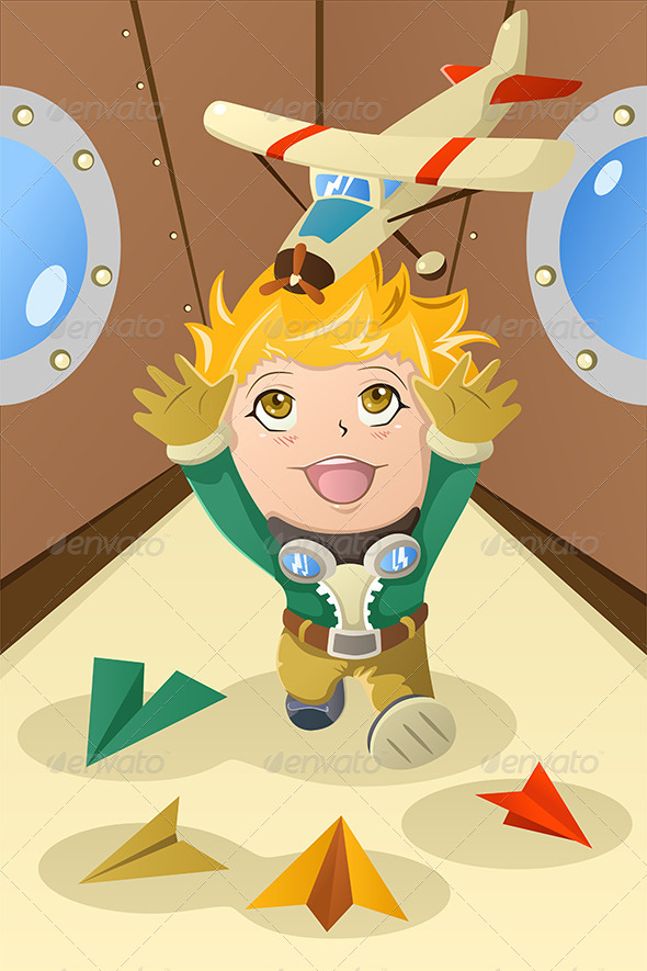 Kid Playing with an Airplane - People Characters