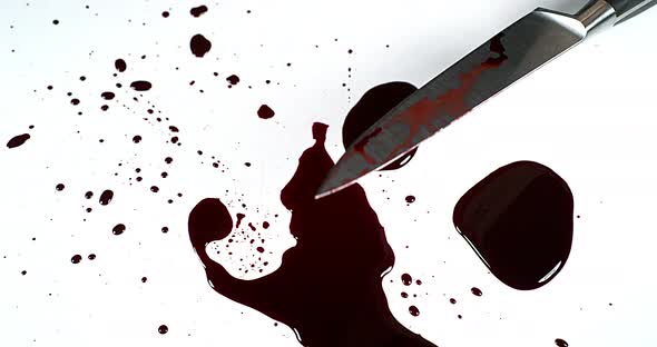 Knife with Blood against White Background, Slow Motion alt