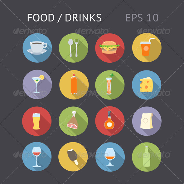 Flat Icons For Food and Drinks - Food Objects