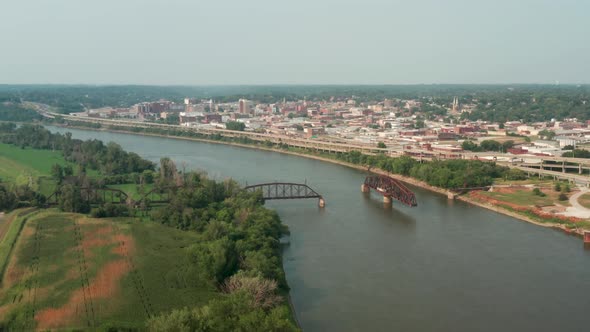 Wide Aerial Shot Of St Joseph Missouri across the River