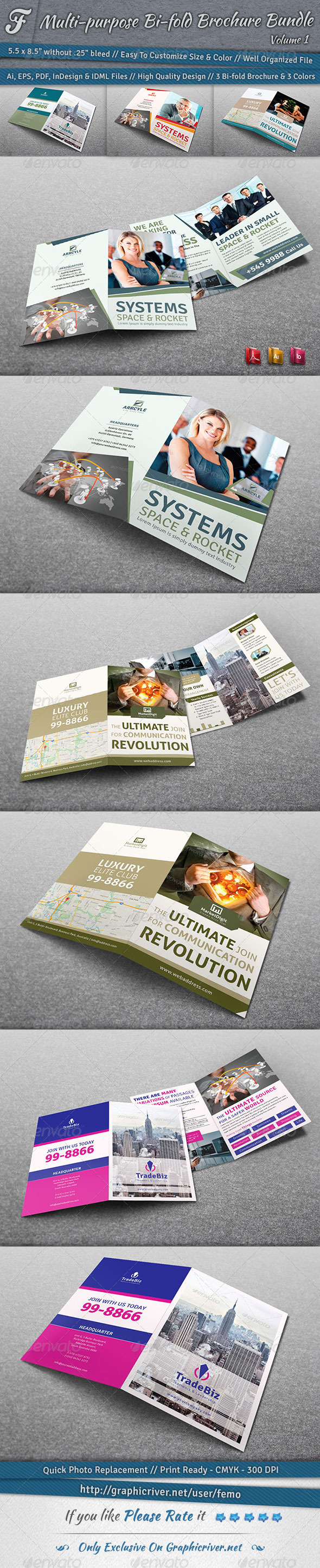 Multi-purpose Bi-fold Brochure Bundle | Volume 1 - Corporate Brochures