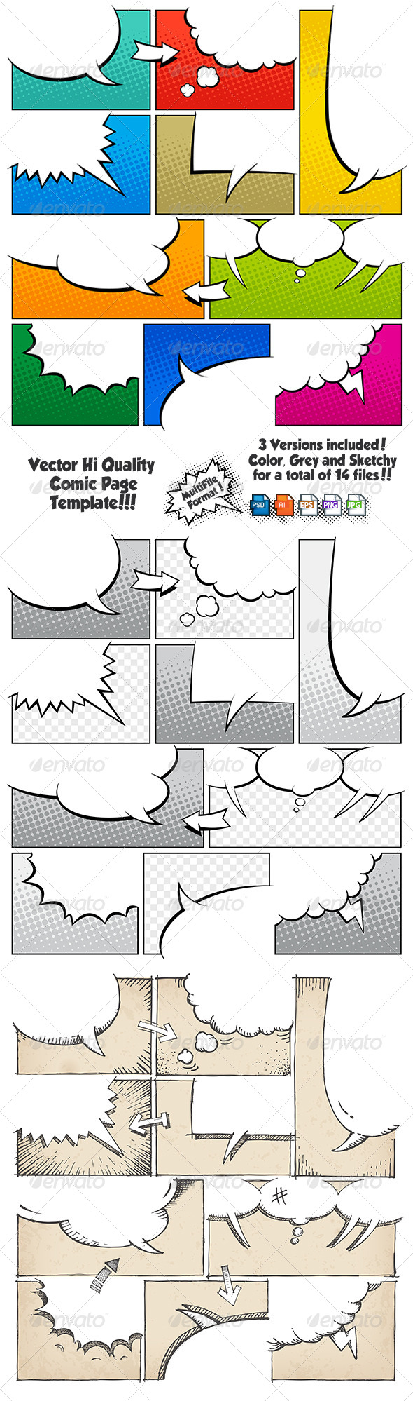 Color Comic Book Page Template Set - Miscellaneous Vectors