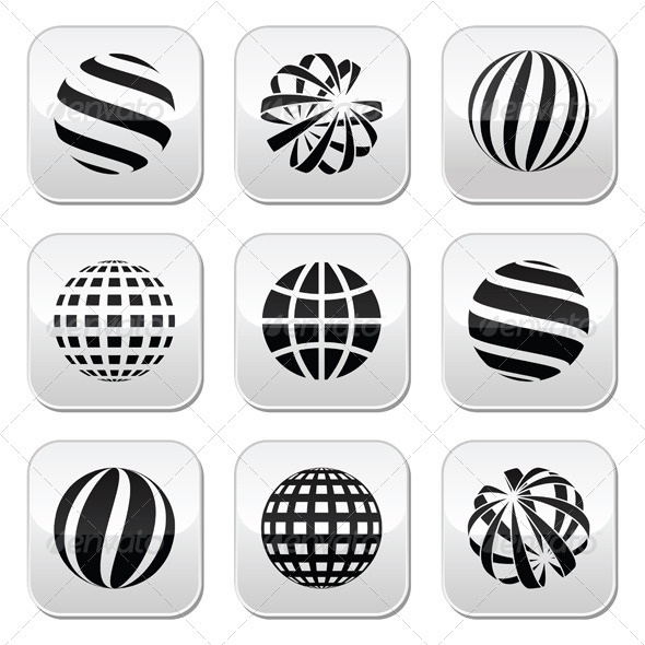 Globe, Sphere or Earth Buttons Set - Nature Conceptual