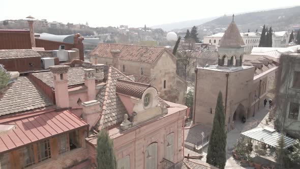Aerial view of ancient basilic cathedral of Anchiskhati in old Tbilisi alt