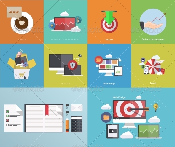 Flat Modern Icons on Sample Background - Backgrounds Business