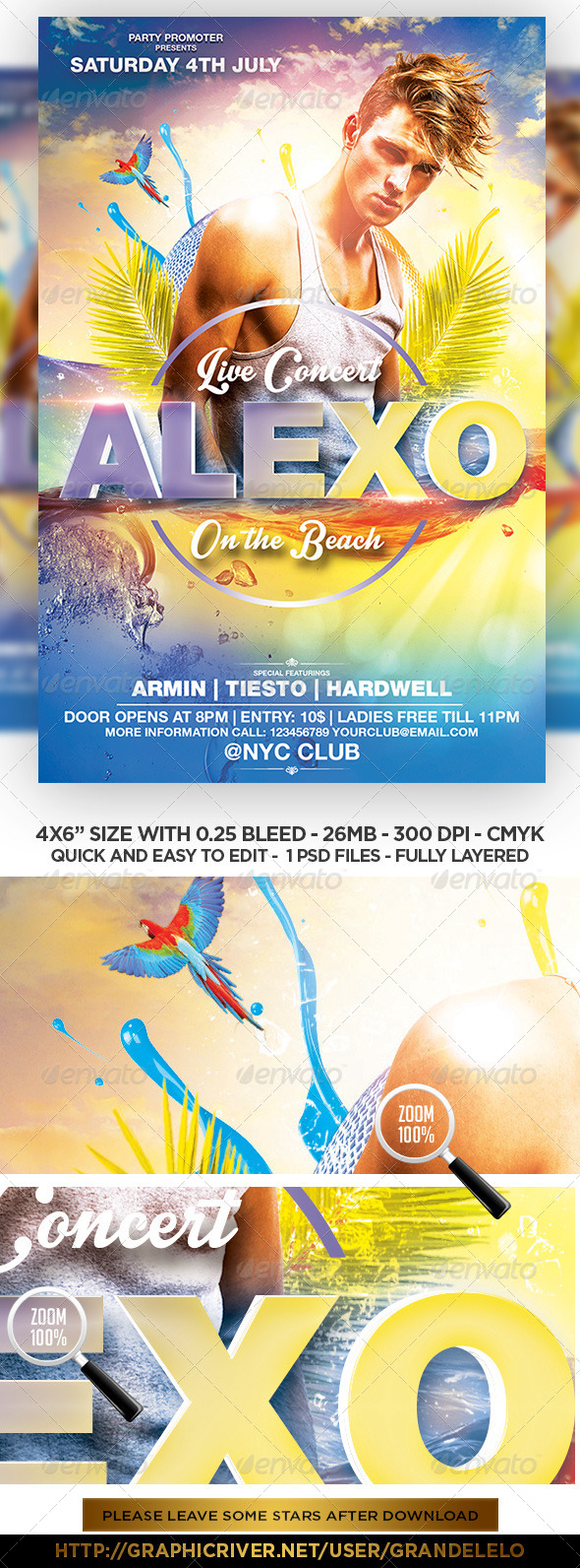 DJ Beach Party FLyer Template - Clubs & Parties Events