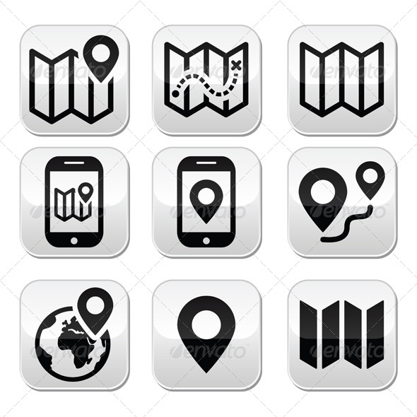 Map Travel Buttons Set - Technology Conceptual