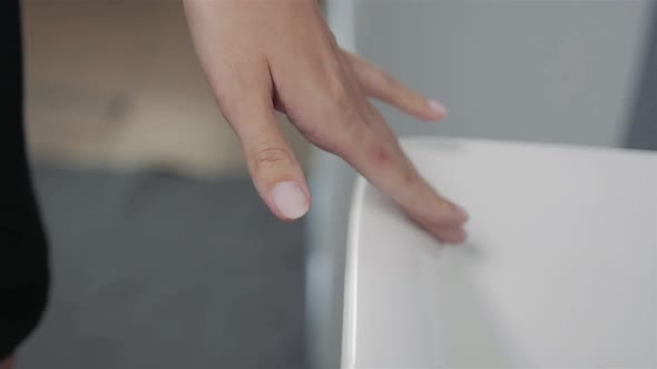 Close Up of Female Hands Cleaning Bathroom Sink Hand New Furniture alt