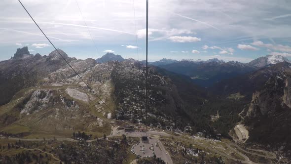 View from cable car ride on Dolomites mountains in Italy