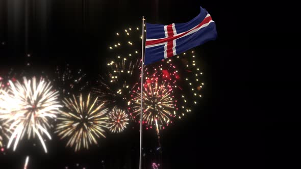Iceland Flag With Fireworks