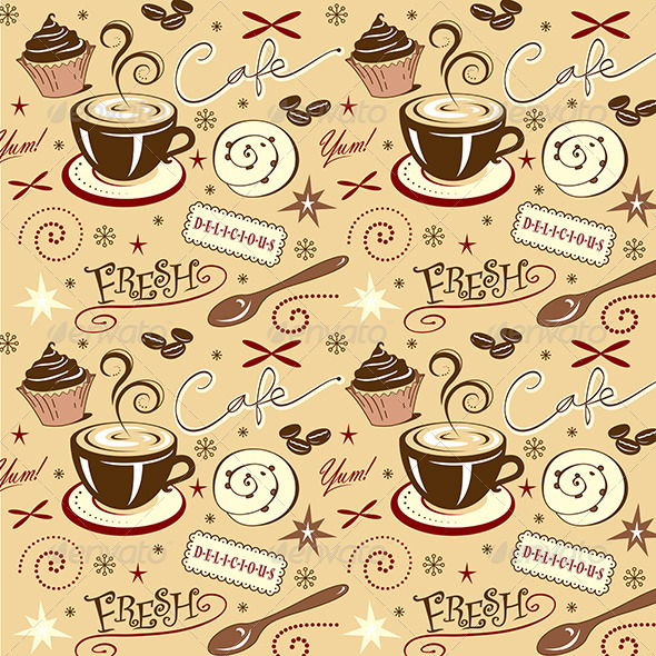 Repeat Pattern Hot Fresh Coffee Shop Sweets - Food Objects