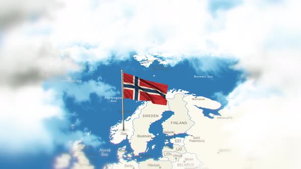 Norway Map And Flag With Clouds