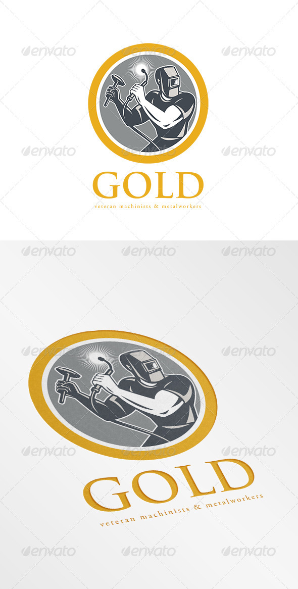 Gold Veteran Machinist and Metalworkers Logo - Humans Logo Templates