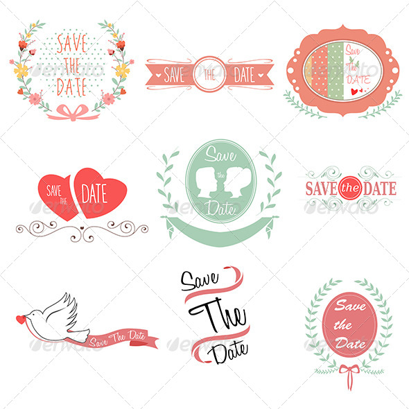 Save the Date for Wedding - Decorative Vectors