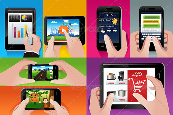 People Using Tablet and Cell Phones - Technology Conceptual