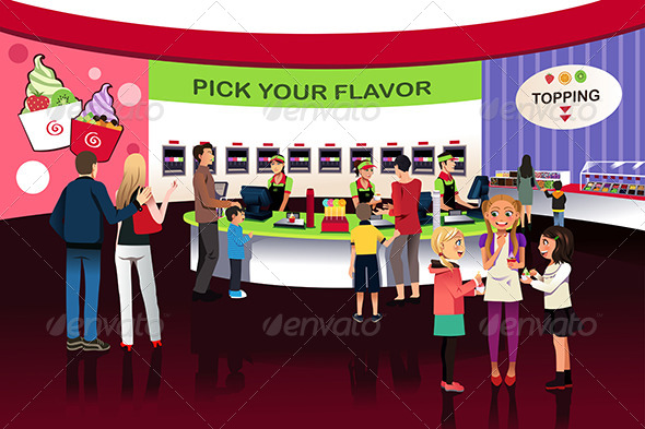 People in a Yogurt Ice Cream Store - People Characters