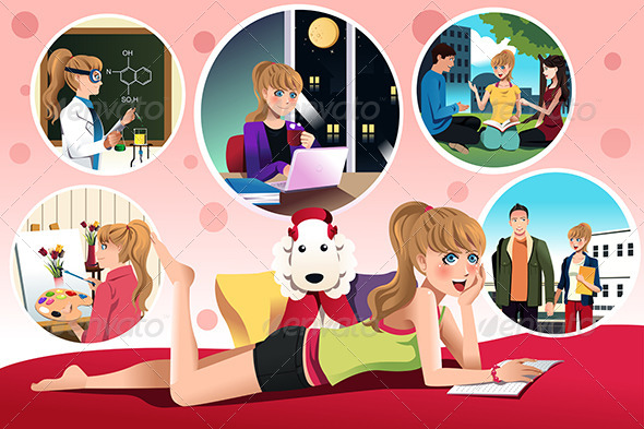 Student Daydreaming About Her Future in College - People Characters