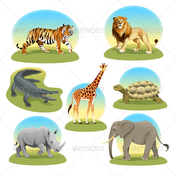 African Animals with Graphic Backgrounds - Animals Characters