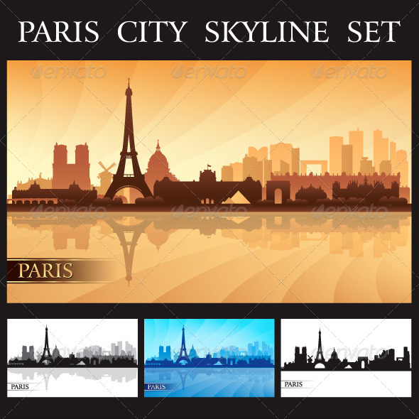 Paris City Skyline Silhouettes Set - Backgrounds Decorative