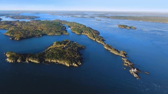 Aerial shot of Head Harbour Island and lighthouse, New Brunswick, Canada alt