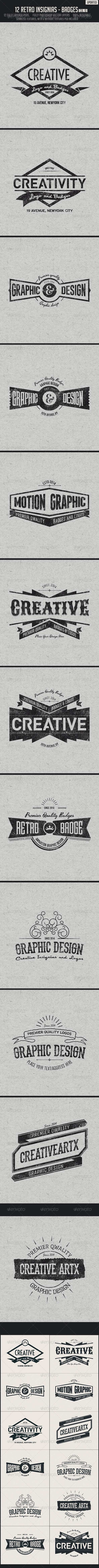 12 Retro Insignias - Badges - Badges & Stickers Web Elements