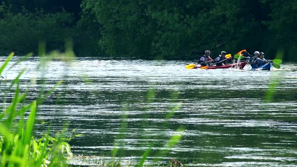 Pair Canoe Kayak Racing Sports On Wild Water River
