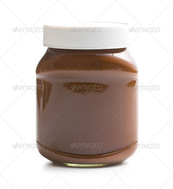 chocolate spread in jar - Stock Photo - Images