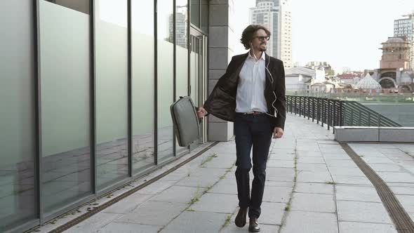 Happy Businessman Near Business Center alt