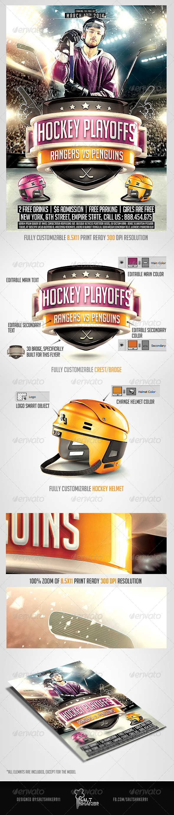 Hockey Playoffs Flyer template - Sports Events