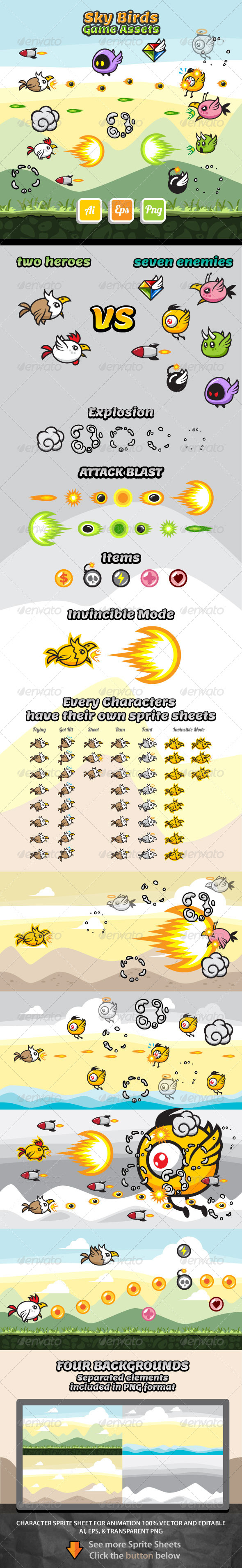 Sky Birds Game Assets - Sprites Game Assets