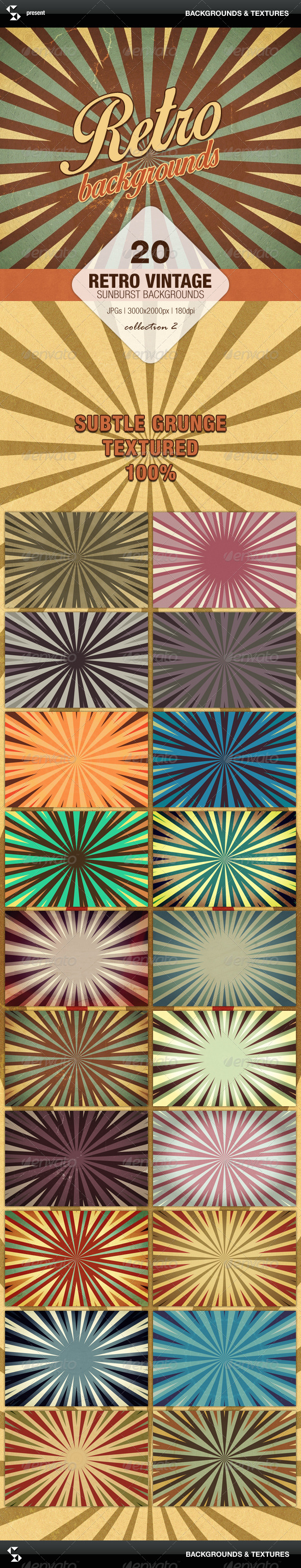 Retro Backgrounds - Vintage Sunburst Collection 2 - Miscellaneous Backgrounds