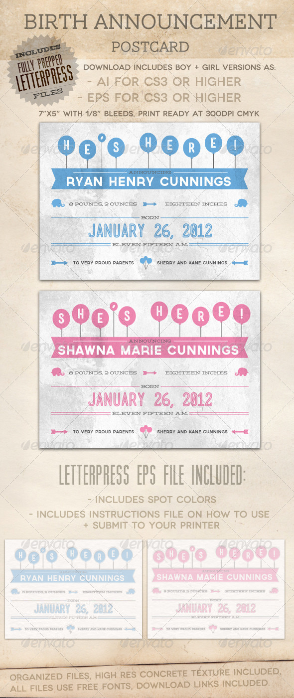 Birth Announcement Postcard - Birthday Greeting Cards