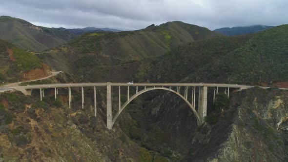 Bixby Creek Bridge and Pacific Ocean. Big Sur, California, USA. Aerial View alt