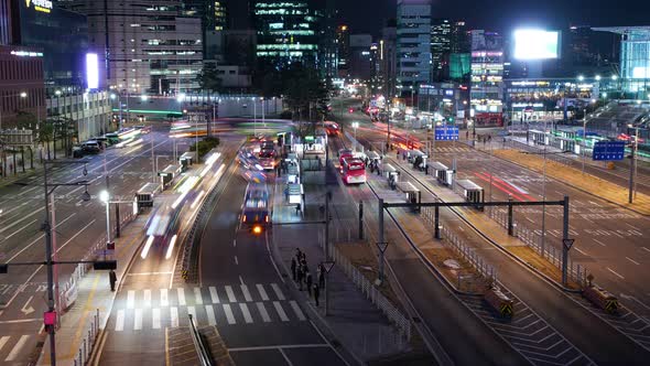 Night Traffic Near Seoul Station Seoul Korea
