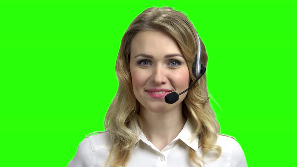 Beautiful Consultant of Call Center on Green Screen alt