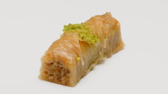 Baklava Dessert on Isolated Rotating White Background