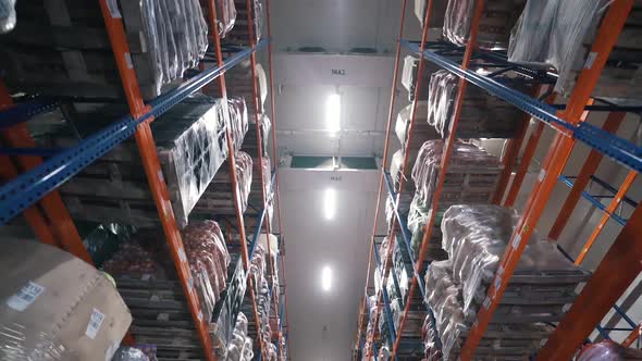 Shelves with Goods in a Logistics Center