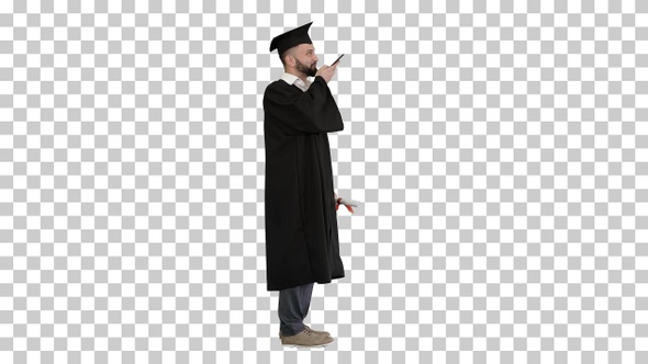 Mature man graduate student using digital, Alpha Channel alt