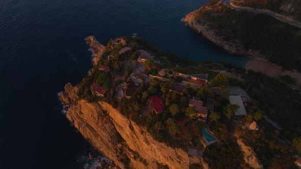 Drone is Flying Over the Cliff with Buildings on It Coastline of Tossa De Mar alt