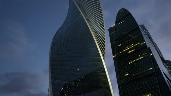 A Huge Business Center of Several Highrise Towers at Night