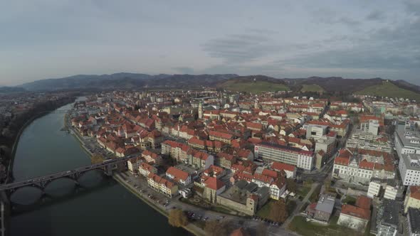 Aerial view of the Stari Most and the city of Maribor alt