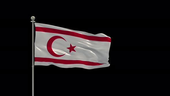Turkish Republic of Northern Cyprus Flag Pole Looping  Animation Include Alpha alt
