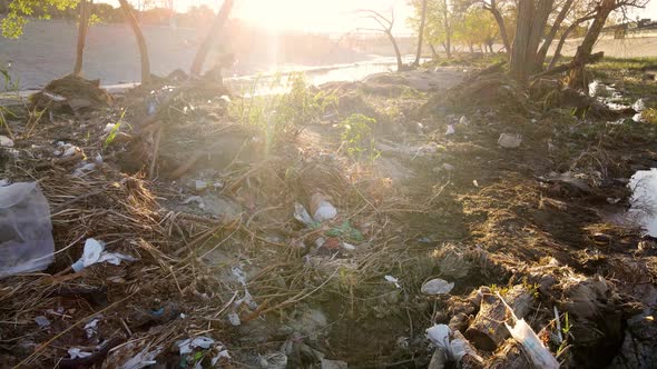 Aerial shot of trash In Los Angeles River alt