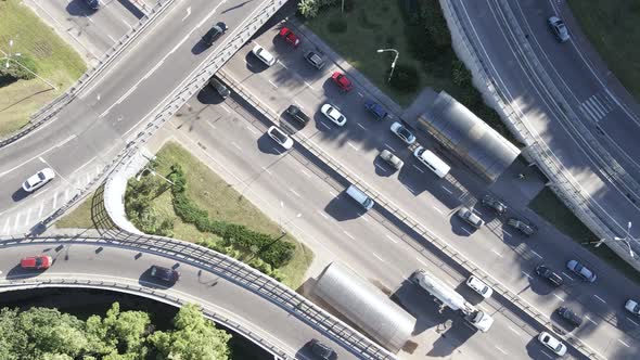 Cars Ride on the Road. Slow Motion. Kyiv. Ukraine. Aerial alt