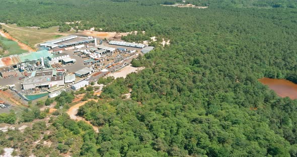 Lake with toxic wastewater from a chemical plant in ecological problem the panoramic view alt