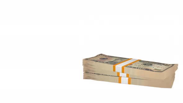 Many wads of money falling on table. 10 US dollar banknotes. alt